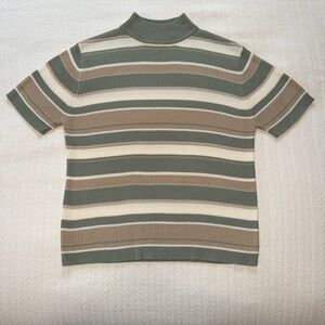 Striped Green and Brown Women’s Sweater with Mock Turtleneck